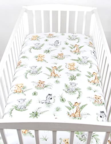 BABYLUX Baby Spannbettlaken für Kinderbett - 100% Baumwolle,60x120 / 70x140 cm weich und bequem, passend für alle Standardmatratzen, (124. Africa_Tiere, 70x140cm) von BabyLux