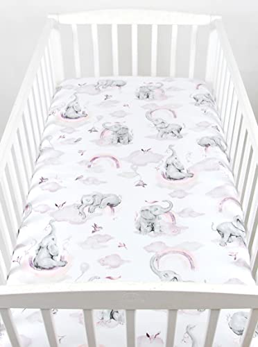 BABYLUX Baby Spannbettlaken für Kinderbett - 100% Baumwolle,60x120 / 70x140 cm weich und bequem, passend für alle Standardmatratzen, (125. Elefanten Rosa, 70x140cm) von BabyLux
