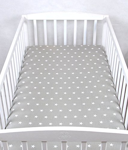 BABYLUX Kinder Baby SPANNBETTLAKEN Spannbetttuch Baumwolle 60x120 70x140 Sterne (60x120 cm, 91. Sterne Grau) von BabyLux