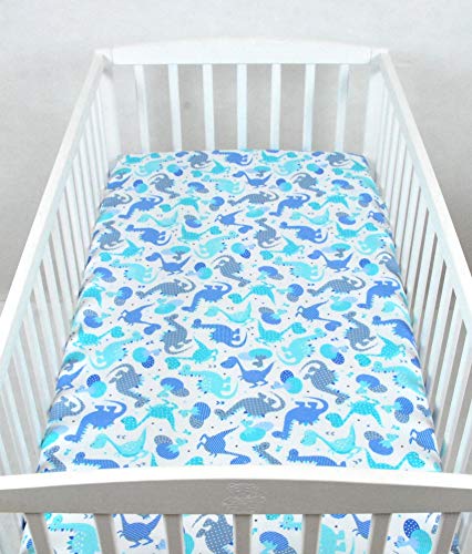 BABYLUX Kinder Baby SPANNBETTLAKEN Spannbetttuch Baumwolle 60x120 70x140 Sterne (70x140 cm, 100. Dino Blau) von BabyLux