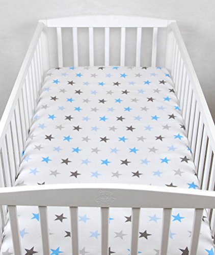 BABYLUX Kinder Baby SPANNBETTLAKEN Spannbetttuch Baumwolle 60x120 70x140 Sterne (70x140 cm, 94. Sterne Blau) von BabyLux
