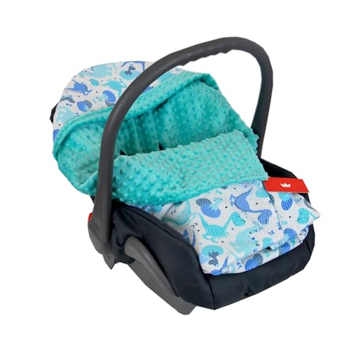 BabyLux Baby EINSCHLAGDECKE 90 x 90 cm Einlage Babyschale Kinderwagen Buggy Decke Autoschale Autositz Minky Baumwolle 3-Punkt-Gurt Kleinkind Babydecke (1. Minze +Dino) von BabyLux