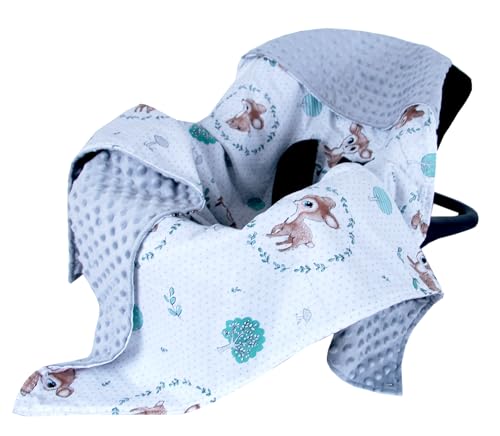 Babylux Baby EINSCHLAGDECKE 90 x 90 cm Einlage Babyschale Kinderwagen Buggy Decke Autoschale Autositz Minky Baumwolle 3-Punkt-Gurt Kleinkind Babydecke (120. Wald REH) von Babylux