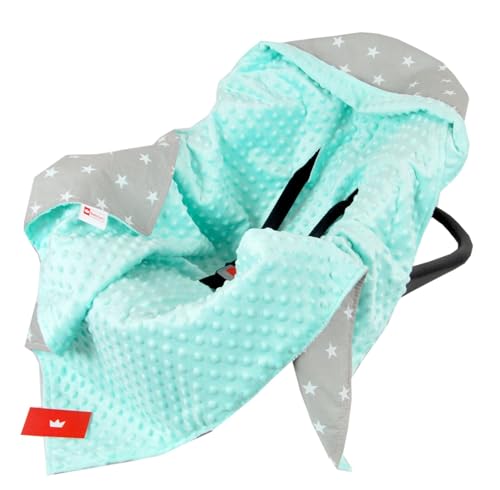 Babylux Baby EINSCHLAGDECKE 90 x 90 cm Einlage Babyschale Kinderwagen Buggy Decke Autoschale Autositz Minky Baumwolle 3-Punkt-Gurt Kleinkind Babydecke (14. Minze +Sterne) von Babylux