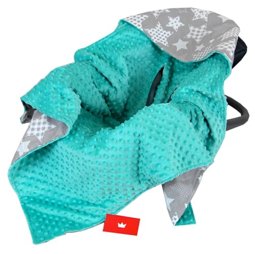 Babylux Baby EINSCHLAGDECKE 90 x 90 cm Einlage Babyschale Kinderwagen Buggy Decke Autoschale Autositz Minky Baumwolle 3-Punkt-Gurt Kleinkind Babydecke (3. Minze +Sternbild) von Babylux
