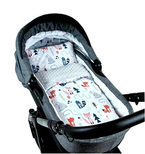 BabyLux Babydecke Minky PLÜSCH Kuscheldecke Decke 75 x 60 cm + Kissen 2 TLG Set für Kinderwagen/Wiege (MP118 - Grau + Fuchse) von BabyLux