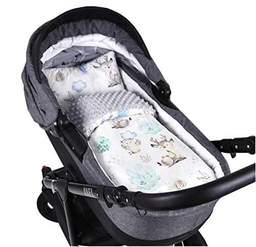 Babylux Babydecke Minky PLÜSCH Kuscheldecke Decke 75 x 60 cm + Kissen 2 TLG Set für Kinderwagen/Wiege (MP122 - Grau + Igel) von Babylux