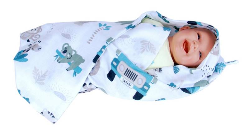 BabyLux Badetuch BabyLux Badetuch Handtuch Musselin Baby Kind Kaputzenhandtuch 80x80cm, OK135 Zoo von BabyLux
