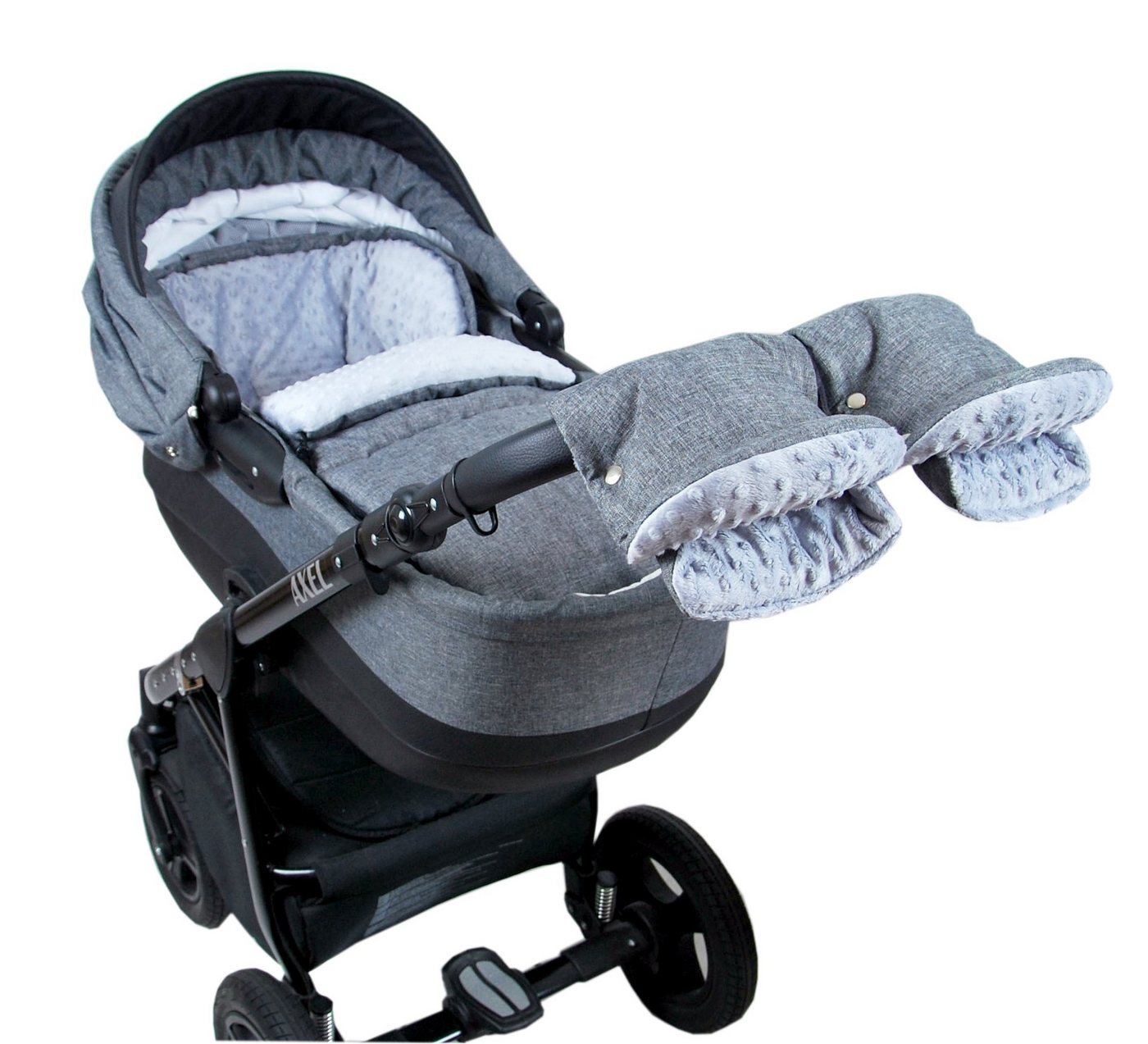 BabyLux Fußsack BABYLUX Fußsack MINKY Kinderwagen Buggy Fleece Babyschale Thermo / Muff Handmuff, Grau + Minky Grau 3tlg + Muff von BabyLux