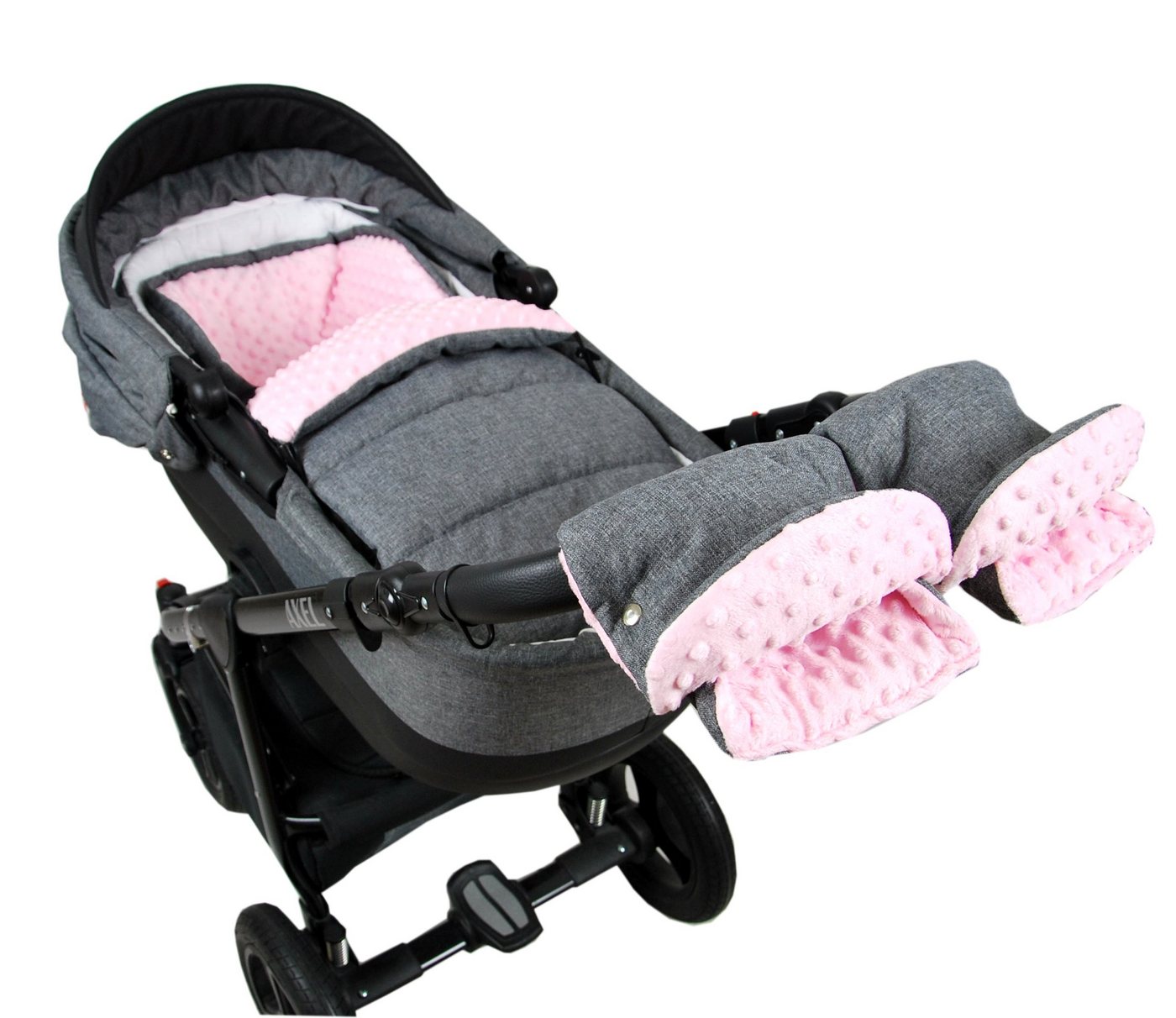 BabyLux Fußsack BABYLUX Fußsack MINKY Kinderwagen Buggy Fleece Babyschale Thermo / Muff Handmuff, Grau + Rosa 3tlg + Muff von BabyLux