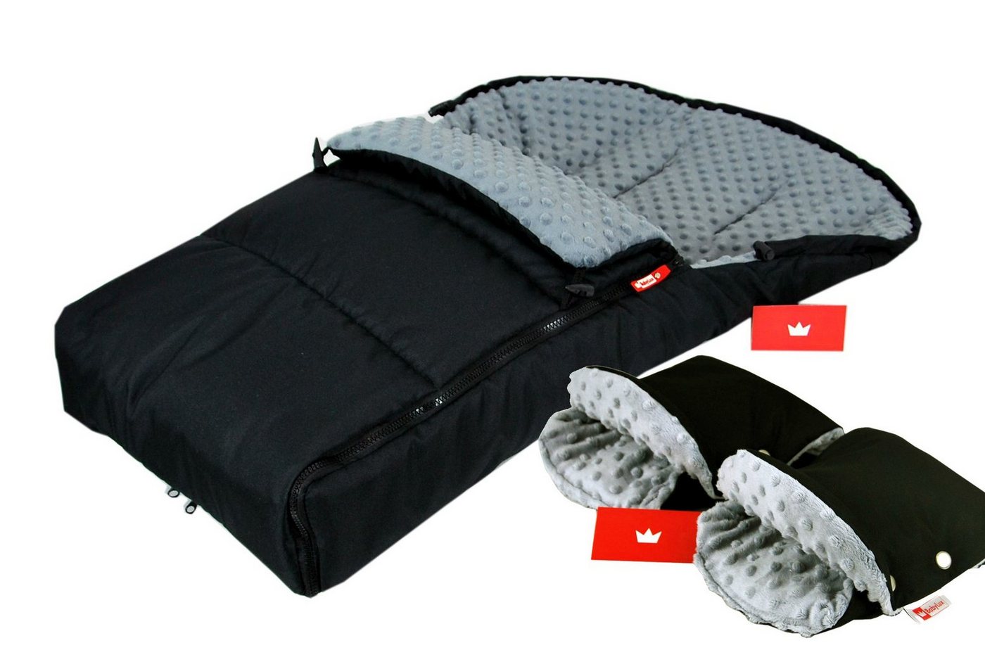 BabyLux Fußsack BABYLUX Fußsack MINKY Kinderwagen Buggy Fleece Babyschale Thermo / Muff Handmuff, Schwarz + dunkel Grau 3tlg + Muff von BabyLux