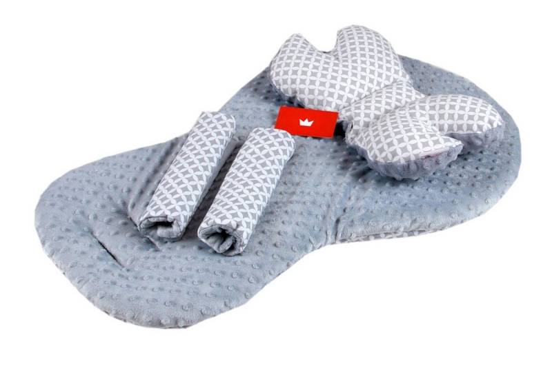 BabyLux Kinder-Sitzauflage BABYLUX Kinderwagen SITZAUFLAGE Kissen Gurtschoner f. Buggy Autoschale, 5. Grau + Maroko 3 Tlg Sitzauflage + Kissen + Gurtpolster von BabyLux