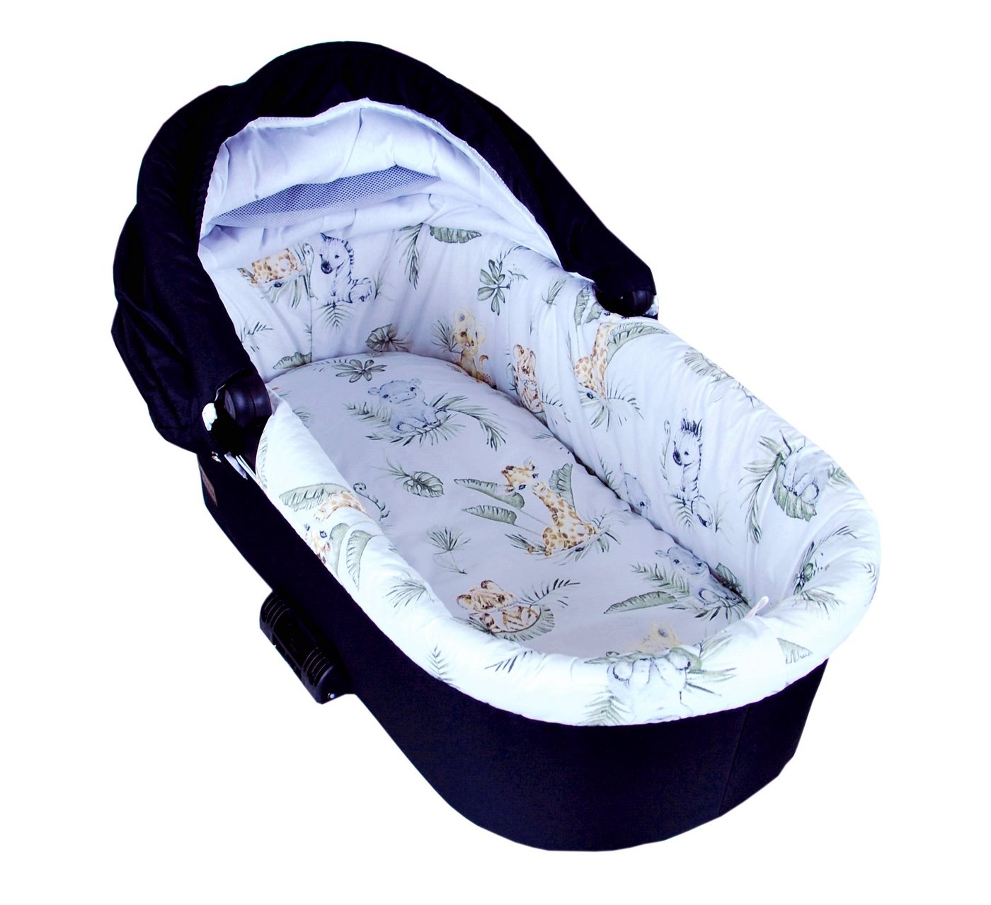 BabyLux Kinderwagen-Bezug BABYLUX Nestchen für Kinderwagen BABYWANNE + Matratze 2 Tlg Set, W16 - Ecru + Africa Tiere von BabyLux