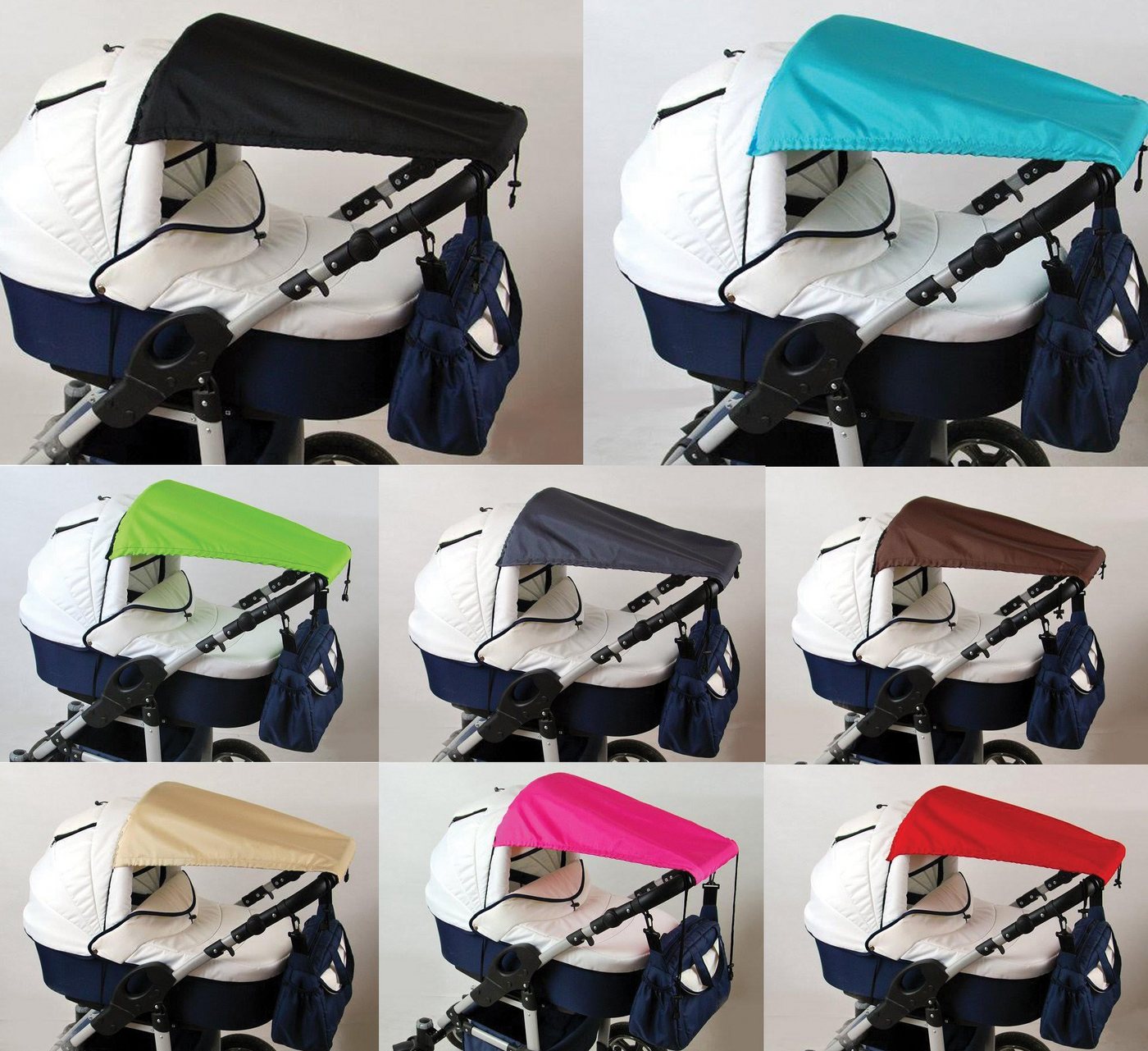 BabyLux Kinderwagen-Sonnenschutzhülle BABYLUX Sonnenschutz UV Rollo Schutz SONNENSEGEL Sonnendach für Kinderwagen Buggy (1-St), 53. Hell Grau von BabyLux