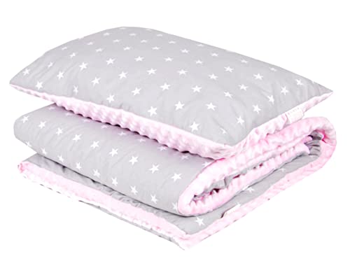 BabyLux Kuscheldecke 100 x 150 cm Decke Babydecke Kinderdecke Bettdecke Groß Kissen Minky XXL (14. Rosa + Sterne mit Kissen) von BabyLux