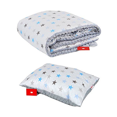 Babylux Kuscheldecke 100 x 150 cm Decke Babydecke Kinderdecke Bettdecke Groß Kissen Minky XXL (4. Grau + Sterne mit Kissen) von Babylux