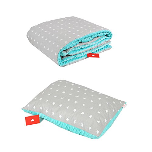 Babylux Kuscheldecke 100 x 150 cm Decke Babydecke Kinderdecke Bettdecke Groß Kissen Minky XXL (3. Minze + Sterne mit Kissen) von Babylux