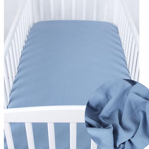 BabyLux Spannbettlaken MUSSELIN 60x120 / 70x140 cm Spennbetttuch Baby-& Kinderbett (Blau, 60x120 cm) von BabyLux