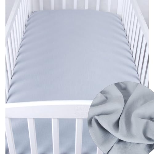 BabyLux Spannbettlaken MUSSELIN 60x120 / 70x140 cm Spennbetttuch Baby-& Kinderbett (Grau, 60x120 cm) von Babylux