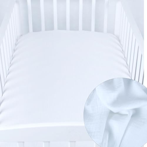 BabyLux Spannbettlaken MUSSELIN 60x120 / 70x140 cm Spennbetttuch Baby-& Kinderbett (Weiß, 70x140 cm) von BabyLux