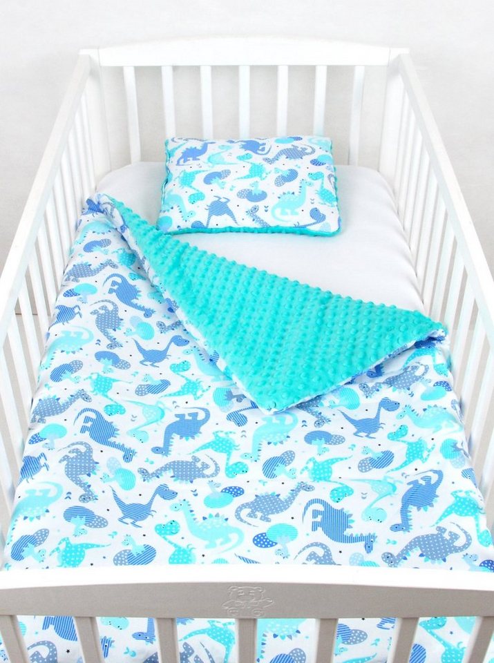 Babydecke BABYLUX Babydecke Krabbeldecke MINKY Kuscheldecke 75x100 cm+KISSEN, BabyLux, 24K. Minze + Dino von BabyLux