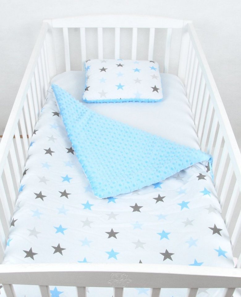 Babydecke BABYLUX Babydecke Krabbeldecke MINKY Kuscheldecke 75x100 cm+KISSEN, BabyLux, 9K. Blau + Sterne von BabyLux