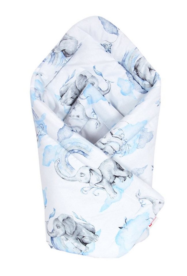 Babydecke BABYLUX Einschlagdecke BABYHÖRNCHEN 75x75cm Neugeborene, BabyLux, 126. Elefanten Blau von BabyLux