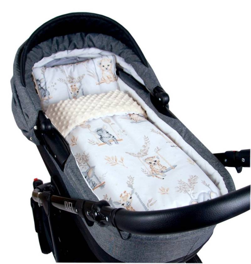 Kinderdecke BABYLUX Babydecke MINKY 2Set Kuscheldecke Decke 75 x 60cm Kinderwagen, BabyLux, MP139 - Ecru + Tiere auf der Schaukel von BabyLux