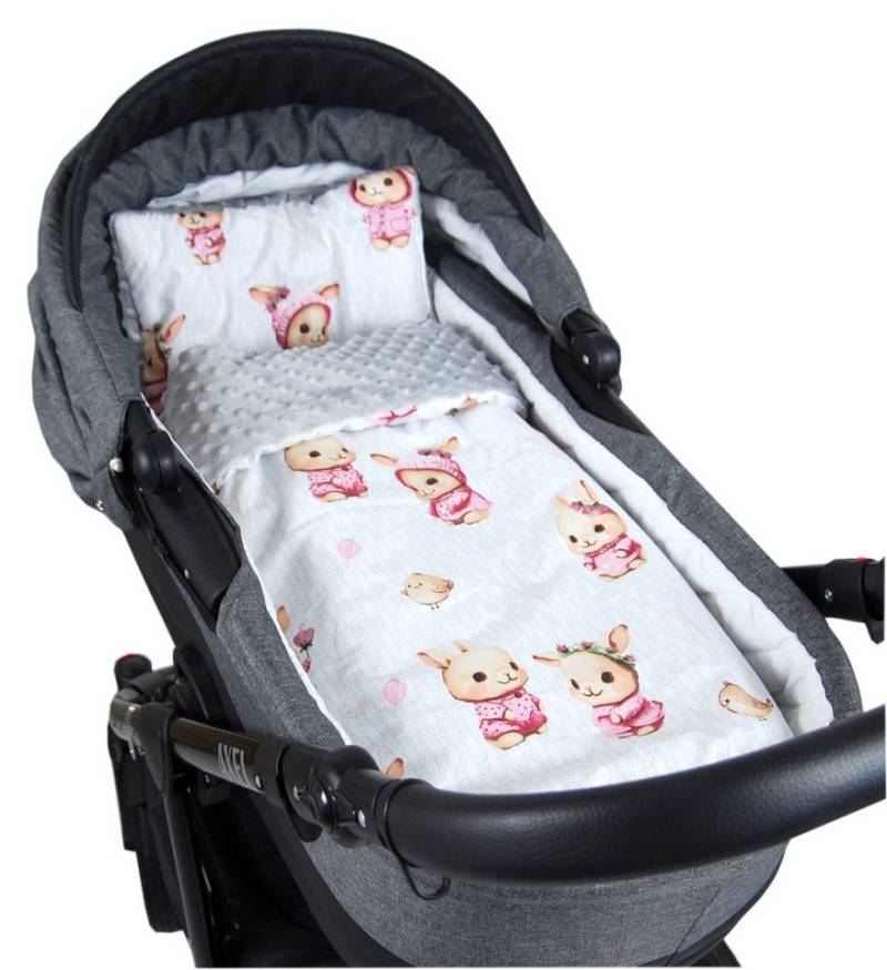 Kinderdecke BABYLUX Babydecke MINKY 2Set Kuscheldecke Decke 75 x 60cm Kinderwagen, BabyLux, MP151 - Grau + Häschen von BabyLux