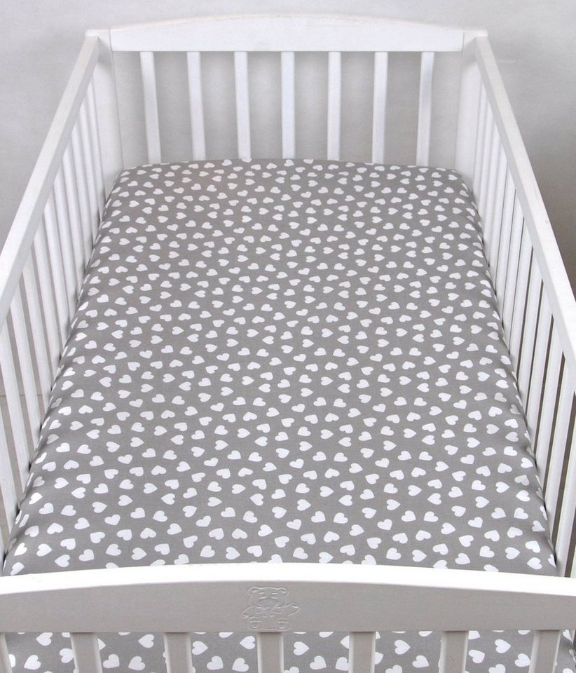 Spannbettlaken BABYLUX SPANNBETTLAKEN 60x120 cm Spannbetttuch Baumwolle Kinder Baby, BabyLux, 95. Herzen Grau von BabyLux