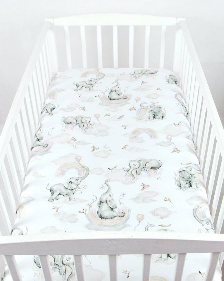 Spannbettlaken SPANNBETTLAKEN 70x140 Spannbetttuch Baumwolle Kinder Baby Babybett, BabyLux, 127. Elefanten Beige von BabyLux