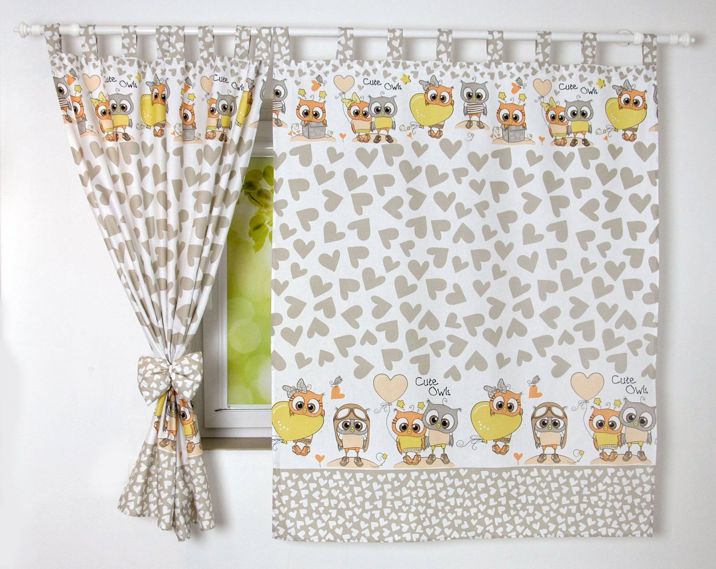 BabyLux Vorhang Kinderzimmer VORHÄNGE mit Schlaufen Kinder Baby Gardinen 2 x 160x120cm, 105. Eule Beige von BabyLux