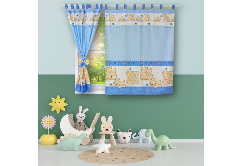 Vorhang Kinderzimmer VORHÄNGE mit Schlaufen Kinder Baby Gardinen 2 x 160x120cm, BabyLux, 63. Teddybären Blau von BabyLux