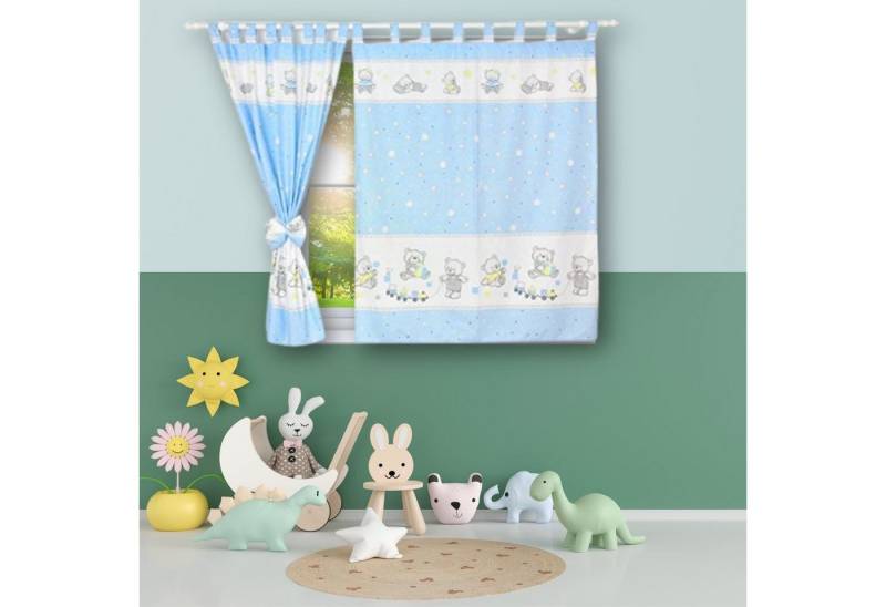 Vorhang Kinderzimmer VORHÄNGE mit Schlaufen Kinder Baby Gardinen 2 x 160x120cm, BabyLux, 70. Bär Cookie Blau von BabyLux