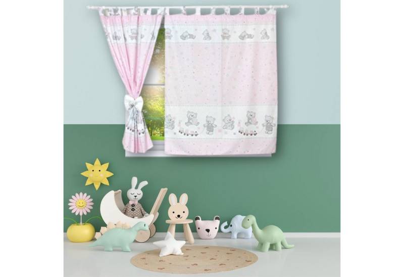 Vorhang Kinderzimmer VORHÄNGE mit Schlaufen Kinder Baby Gardinen 2 x 160x120cm, BabyLux, 71. Bär Cookie Rosa von BabyLux