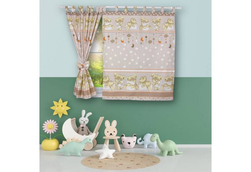 Vorhang Kinderzimmer VORHÄNGE mit Schlaufen Kinder Baby Gardinen 2 x 160x120cm, BabyLux, 81. Bäre Beige von BabyLux