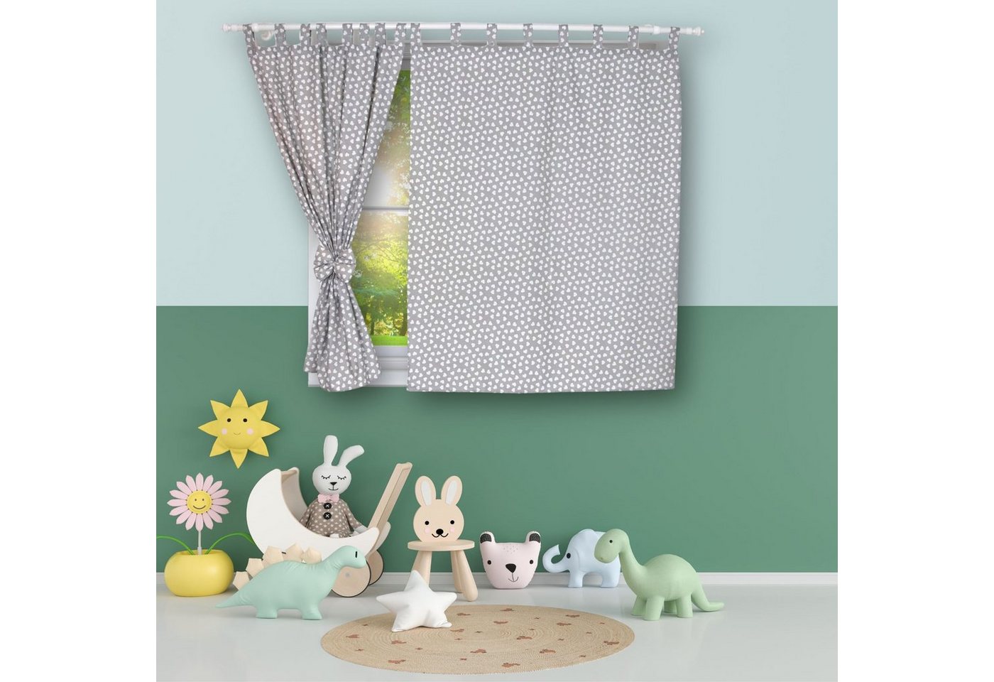 BabyLux Vorhang Kinderzimmer VORHÄNGE mit Schlaufen Kinder Baby Gardinen 2 x 160x120cm, 95. Herzen Grau von BabyLux