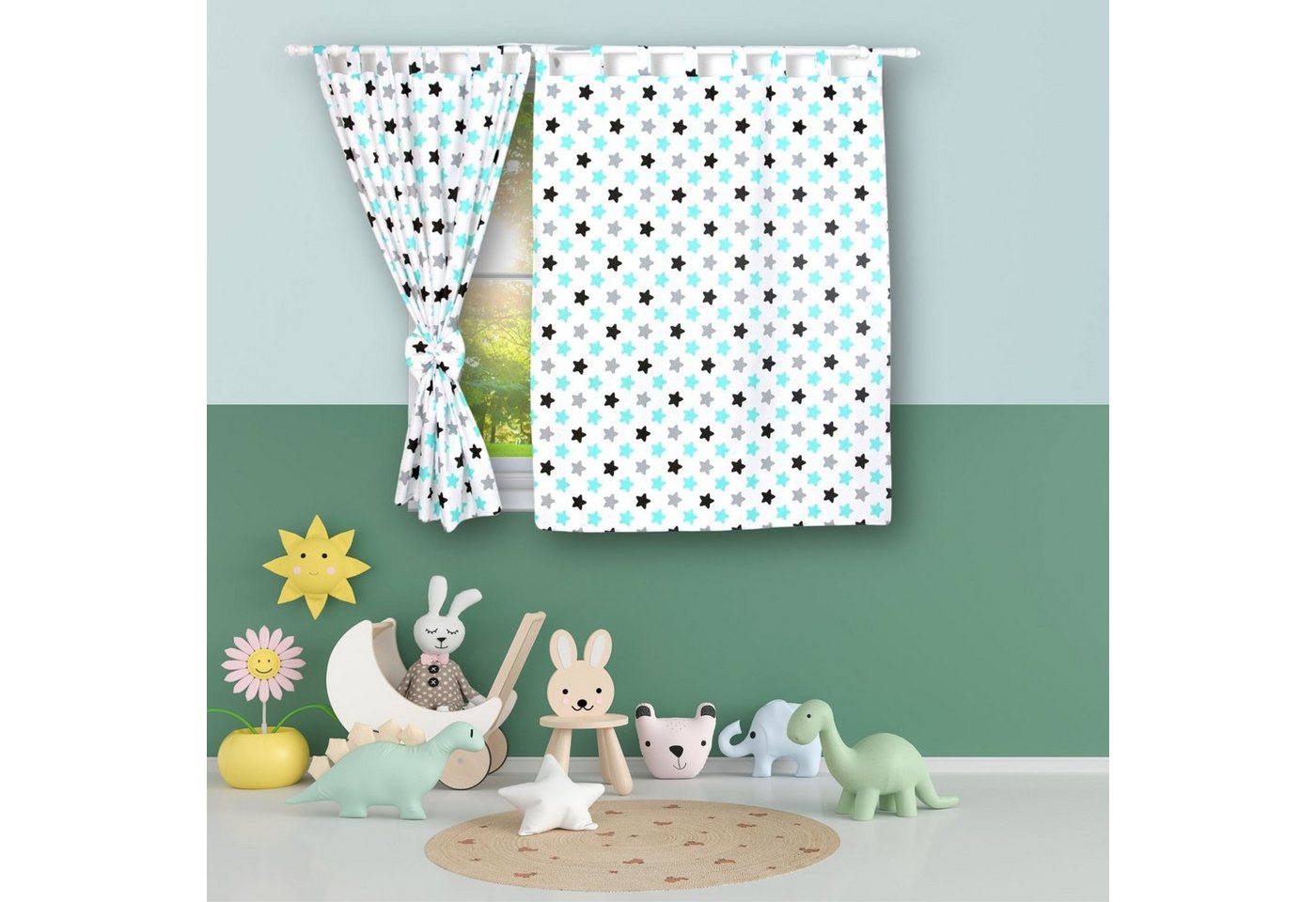 BabyLux Vorhang Kinderzimmer VORHÄNGE mit Schlaufen Kinder Baby Gardinen 2 x 160x120cm, 98. Sterne von BabyLux