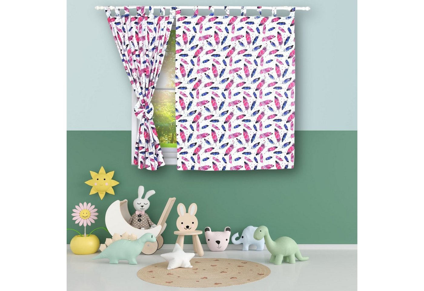 BabyLux Vorhang Kinderzimmer VORHÄNGE mit Schlaufen Kinder Baby Gardinen 2 x 160x120cm, 99. Feder von BabyLux