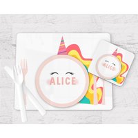 Einhorn Platzierung - Personalisierte Tischset Und Untersetzer Kind Weihnachtsgeschenk Mädchen Tisch Set Küche von BabyPandasStore