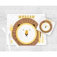 Löwen Kinder Platzierung - Personalisierte Tischset Und Untersetzer Kid Weihnachtsgeschenk Boy Table Set Kitchen von BabyPandasStore