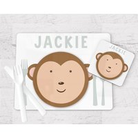 Personalisierte Affe Tischset - Tiere Und Untersetzer Kinder Weihnachtsgeschenk Jungen Tisch Set Küchen von BabyPandasStore