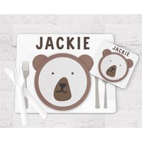 Personalisierte Kinder Platzierung - Bär Tischset Und Untersetzer Lerngeschenk Kleinkind Küchen Set Etikette Lernen von BabyPandasStore