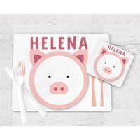 Personalisierte Schwein Tischset, Schweinchen Untersetzer, Junge Weihnachtsgeschenk, Kinder Mädchen Bauernhof Tiere Untersetzer von BabyPandasStore