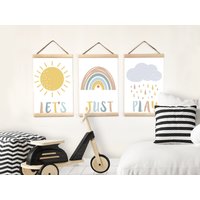 3Er Set Leinwandbild Kinderzimmer, Regenbogen Wanddeko Kinderzimmer Leinwand Druck, Sonne Junge Schlafzimmer, Boho von BabyTriffle