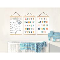 Alphabet Leinwand Aufhängen, Lernposter, Geschenk Für Mädchen Und Jungen, Zahlen Drucke, Homeschool Regeln, 3Er Set von BabyTriffle