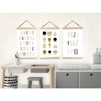 Alphabet Leinwand Poster Geschenk Für Kind, Zahlen Und Formen Drucke Wandbehang Spielzimmer Dekor, Set Banner Bildung, Neutrale Kleinkind Kunst von BabyTriffle