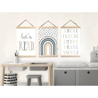 Alphabet Leinwand Wandbehang, Boho Wand Dekor, Set Von 3 Drucken, Let Es Read Print, Poster, Regenbogen Dekor Kinderzimmer von BabyTriffle