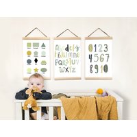 Alphabet Poster Leinwand Kunst Dekor Kinder Spielzimmer, 3Er Set Drucke Wandbehang Kinderzimmer, Kleinkind Mädchen Junge Geschenk, Lernzahlen & von BabyTriffle