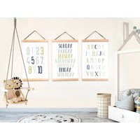 Alphabet Wanddekoration Kinderzimmer, Zahlen Neutrale Leinwand Für Kinder Spielzimmer, Lerndrucke Set 3 Drucke, Tage Der Woche Poster von BabyTriffle